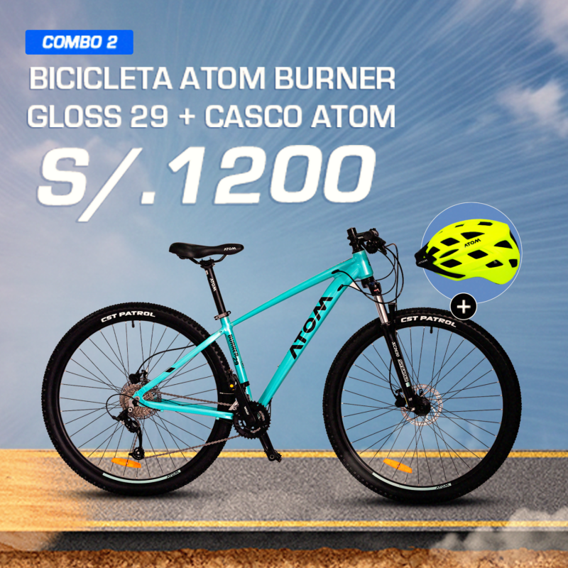 COMBO 2: BICICLETA ATOM BURNER 29 GLOSS + CASCO ATOM